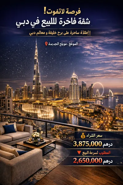 شقة فاخرة بإطلالة مباشرة على برج خليفة – فرصة بسعر مغري أقل من السوق : Image