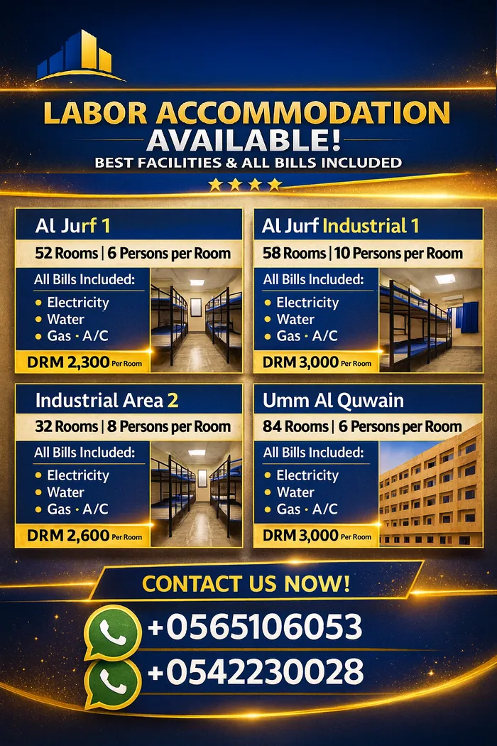 Labor accommodation for rent, all bills included! ✨ Top facilities | Ready to move in immediately | Al Jurf, Al Jurf Industrial Area 1, Ajman Industrial Area 2 : Image 1