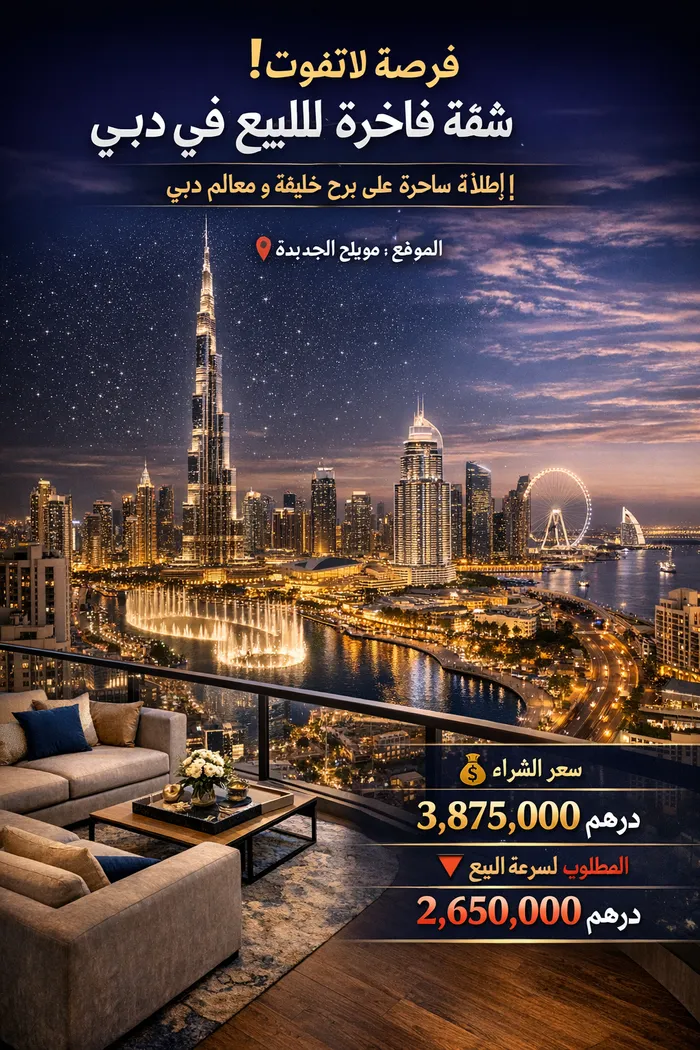 شقة فاخرة بإطلالة مباشرة على برج خليفة – فرصة بسعر مغري أقل من السوق : Image 1